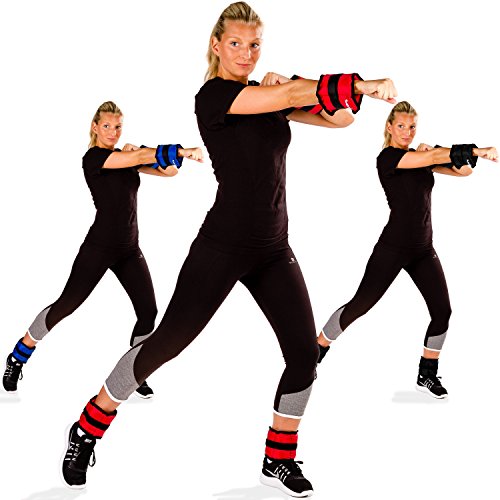 Movit® Set de 4 Pesas Ajustables para la muñeca y el Tobillo 2 x 500 g (1,10 LB) y 2 x 1000 g (2,20 LB) Pesas para Correr Color Azul Strength Gym Entrenamiento Resistente a la condición física