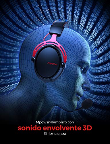 Mpow Auriculares Gaming para PS4, PC, Xbox One, Estéreo Cascos Inalámbricos para Juegos con Micrófono con Cancelación de Ruido,Espuma de Memoria, Sonido Envolvente, Transmisor USB Incluido