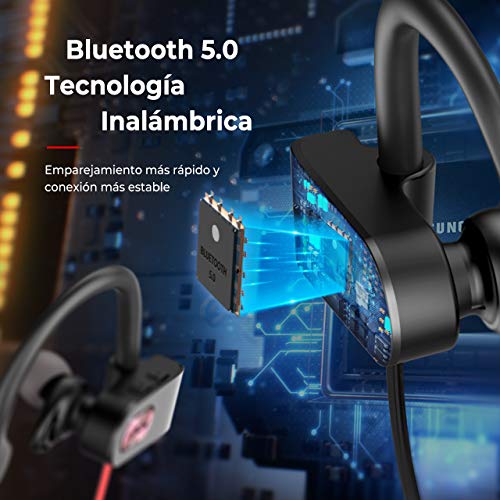 Mpow Flame2 Auriculares Bluetooth 5.0, 13 Horas de reproducción/Tecnología Bass +, Impermeable IPX7 Deportivo para Correr, Auriculares Diseño Mejorado con Pendiente, micrófono para iPhone Android