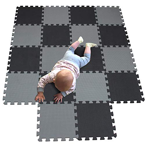 MQIAOHAM Esterilla Puzzle de Fitness-18 losas de EVA Espuma Alfombrilla Protección para el Suelo para máquinas de Deporte y gimnasios sobre el Piso Fácil de Limpiar Negro Gris 104112