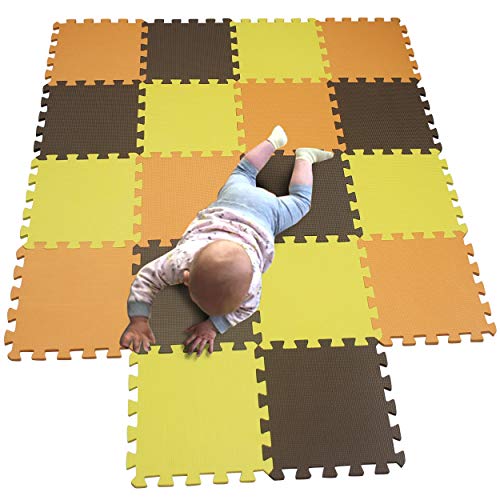 MQIAOHAM Esterilla Puzzle de Fitness-18 losas de EVA Espuma Alfombrilla Protección para el Suelo para máquinas Deporte y gimnasios sobre el Piso Fácil de Limpiar Naranja Amarillo Marrón 102105106