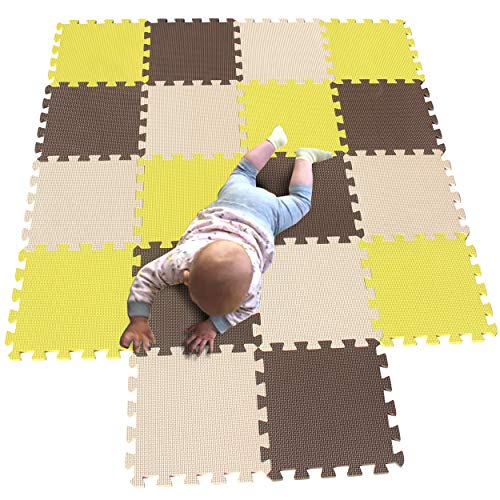 MQIAOHAM Esterilla Puzzle de Fitness-18 losas de EVA Espuma Alfombrilla Protección para el Suelo para máquinas Deporte y gimnasios sobre el Piso Fácil de Limpiar Amarillo Marrón Beige 105106110