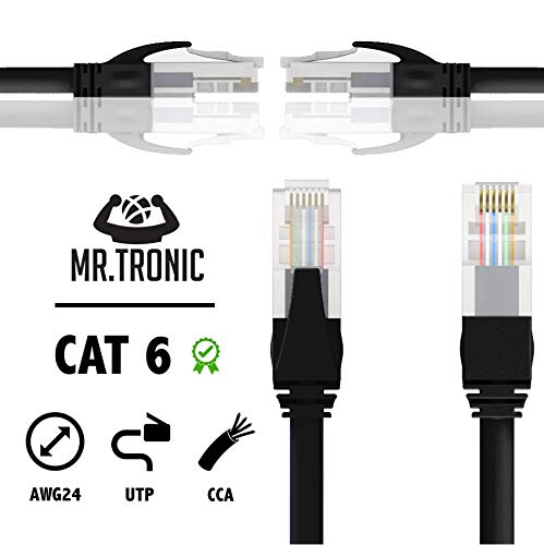 Mr. Tronic 25m Cable de Red Ethernet Latiguillo | CAT6, AWG24, CCA, UTP, RJ45 (25 Metros, Negro)