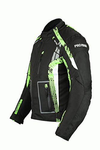 Mr.Pro jkt-002 | Impermeable Moto Motocicleta Chaqueta en Cordura Tela y Aprobado por la CE Armour – sublimación reflexión diseño (Negro & Verde)