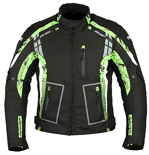 Mr.Pro jkt-002 | Impermeable Moto Motocicleta Chaqueta en Cordura Tela y Aprobado por la CE Armour – sublimación reflexión diseño (Negro & Verde)