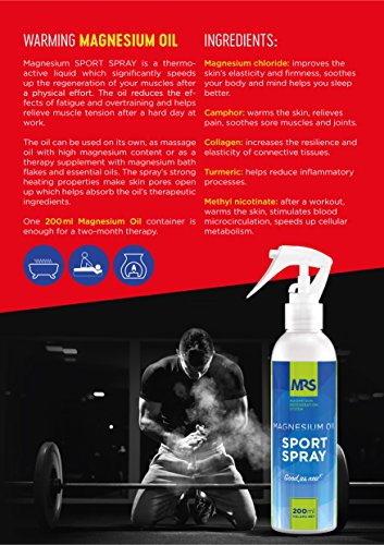 MRS Aceite de Magnesio en Spray con Colágeno, Relaja y Recupera Músculos Fatigados y Combate Calambres Musculares, Spray Deporte, 200 ml