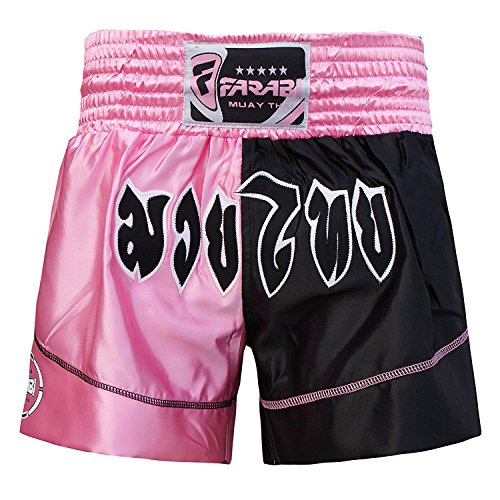Muay Thai Boxing Kick Boxing Martial Arts Shorts Pink Black Shorts (Medium)
