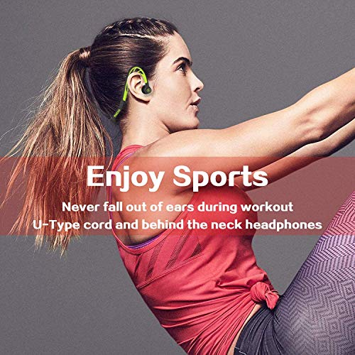 MUCRO - Auriculares deportivos plegables con cable para correr en el oído, diseño de banda para el cuello, para entrenamiento, correr, gimnasio (verde)