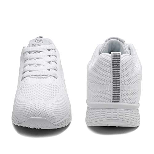 Mujer Entrenador Zapatos Gimnasio Deportes atléticos Zapatillas de Deporte Malla Informal Zapatos para Caminar Encaje Plano Blanco EU 39