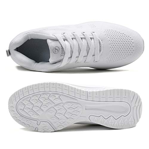 Mujer Entrenador Zapatos Gimnasio Deportes atléticos Zapatillas de Deporte Malla Informal Zapatos para Caminar Encaje Plano Blanco EU 39