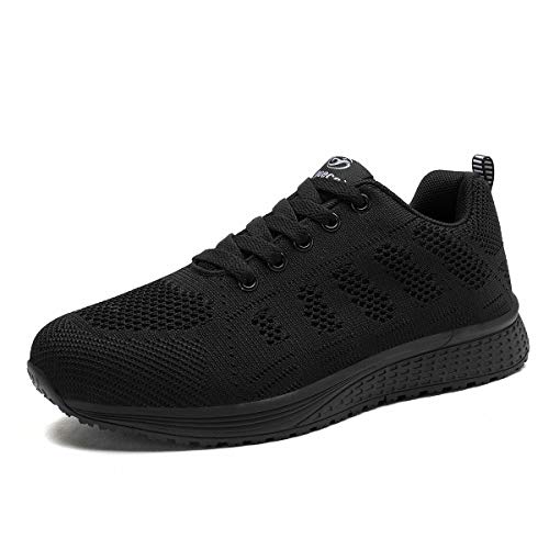 Mujer Entrenador Zapatos Gimnasio Deportes atléticos Zapatillas de Deporte Malla Informal Zapatos para Caminar Encaje Plano Negro EU 40