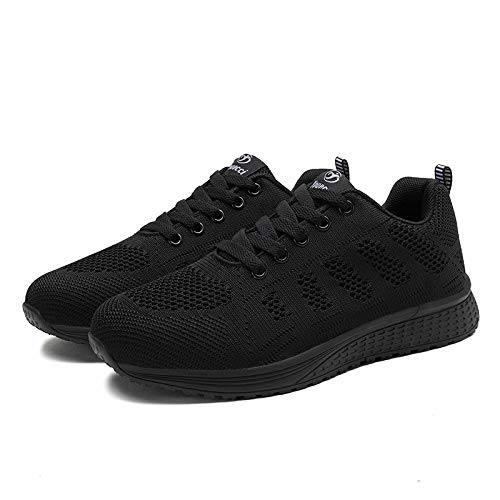 Mujer Entrenador Zapatos Gimnasio Deportes atléticos Zapatillas de Deporte Malla Informal Zapatos para Caminar Encaje Plano Negro EU 40