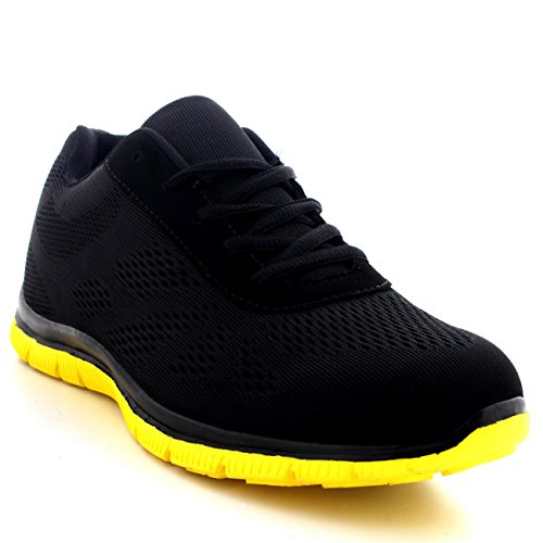 Mujer Get Fit Malla Go Corriendo Zapatillas Atlético Caminar Gimnasio Zapatos Sport Correr - Negro/Amarillo - UK4/EU37 - BS0114