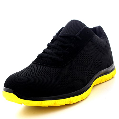 Mujer Get Fit Malla Go Corriendo Zapatillas Atlético Caminar Gimnasio Zapatos Sport Correr - Negro/Amarillo - UK4/EU37 - BS0114