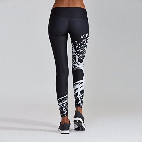 Mujer Pantalones Largos deportivos SMARTLADY Patrón de árbol Leggings para Running, Yoga y Ejercicio (L, Negro)