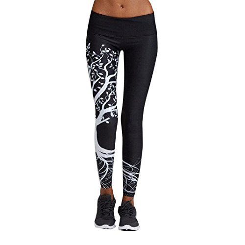 Mujer Pantalones Largos deportivos SMARTLADY Patrón de árbol Leggings para Running, Yoga y Ejercicio (L, Negro)