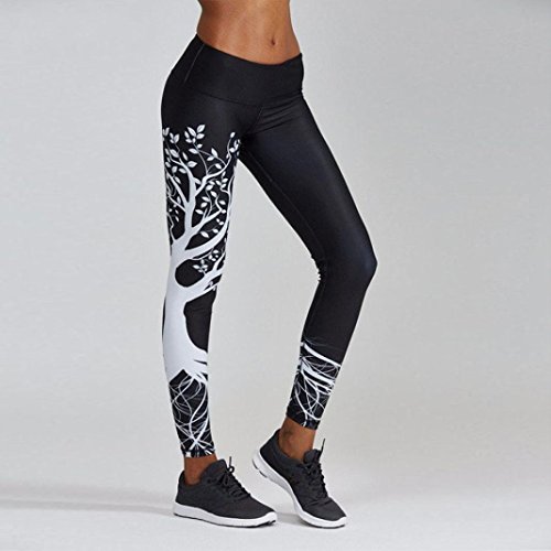 Mujer Pantalones Largos deportivos SMARTLADY Patrón de árbol Leggings para Running, Yoga y Ejercicio (M, Negro)