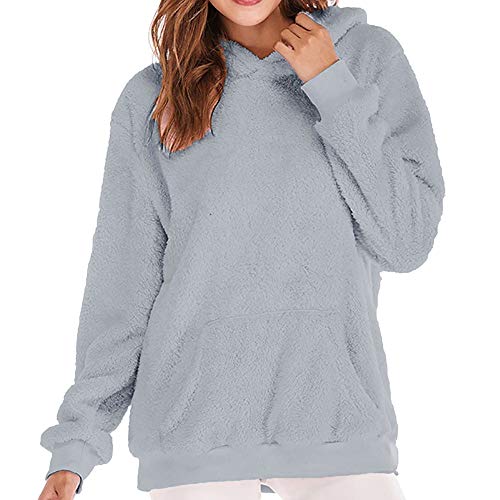 Mujer Sudadera con Capucha Suelta Tallas Grandes Jersey Pelo Jersey Otoño Invierno Manga Larga Remata Abrigo Cálido Suéter de Felpa Traje de Navidad Tops Cremallera(J,2XL)