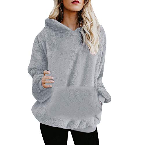 Mujer Sudadera con Capucha Suelta Tallas Grandes Jersey Pelo Jersey Otoño Invierno Manga Larga Remata Abrigo Cálido Suéter de Felpa Traje de Navidad Tops Cremallera(J,2XL)