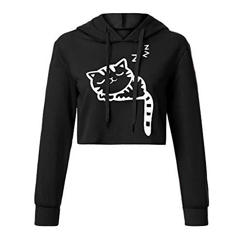 Mujer Sudadera,Impresión del Gatito del Gato Sudaderas con Capucha Cortas para Mujer Camisetas Mujer Blusa Tops Sudadera Mujer