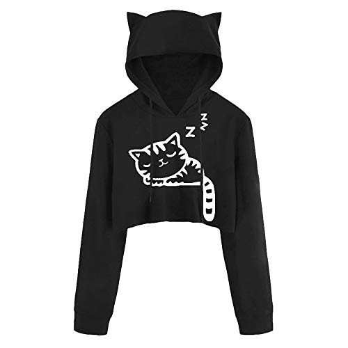 Mujer Sudadera,Impresión del Gatito del Gato Sudaderas con Capucha Cortas para Mujer Camisetas Mujer Blusa Tops Sudadera Mujer