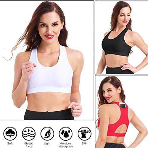 Mujer Sujetador Deportivo con Relleno Push Up Bustier Sport Tops con Bolsillo Correas Fitness Yoga Bra Shock Absorber Alto Impacto,B,L