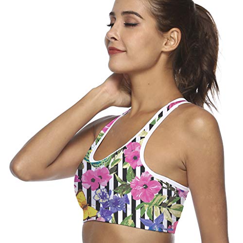 Mujer Sujetador Deportivo con Relleno Push Up Bustier Sport Tops con Bolsillo Correas Fitness Yoga Bra Shock Absorber Alto Impacto,B,L