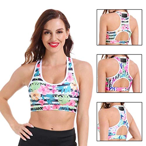 Mujer Sujetador Deportivo con Relleno Push Up Bustier Sport Tops con Bolsillo Correas Fitness Yoga Bra Shock Absorber Alto Impacto,B,L