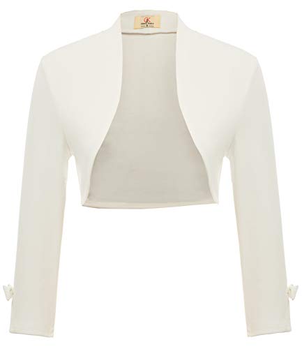 Mujer Torera Bolero con Manga Larga Chaqueta Corta Casual Slim Fit para Fiesta Beige L