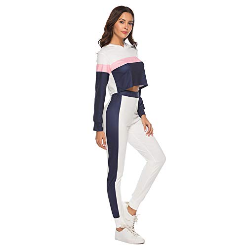 Mujeres Dos Piezas Chándal Conjunto de Ropa Deportivos Entrenamiento Fitness Yoga Sudadera Crop Top y Pantalones Elástico Stretch Leggings