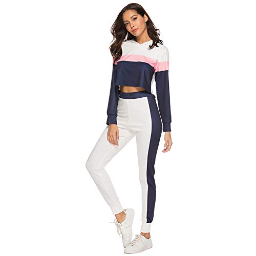 Mujeres Dos Piezas Chándal Conjunto de Ropa Deportivos Entrenamiento Fitness Yoga Sudadera Crop Top y Pantalones Elástico Stretch Leggings