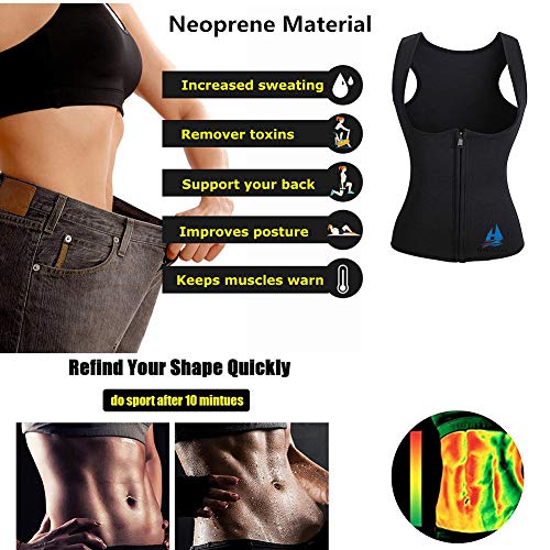 Mujeres Neopreno Sauna Sudor Cintura Trainer Chaleco para Perder Peso Gimnasio Entrenamiento Body Shaper Camiseta sin Mangas con Cremallera