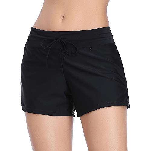 Mujeres Shorts de Deporte Sólido Pantalones Cortos de Deportivos para el Gimnasio Playa Al Aire Libre Verano Negro L