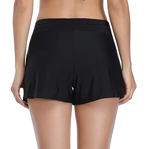 Mujeres Shorts de Deporte Sólido Pantalones Cortos de Deportivos para el Gimnasio Playa Al Aire Libre Verano Negro L