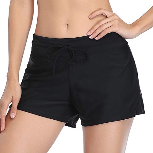 Mujeres Shorts de Deporte Sólido Pantalones Cortos de Deportivos para el Gimnasio Playa Al Aire Libre Verano Negro L