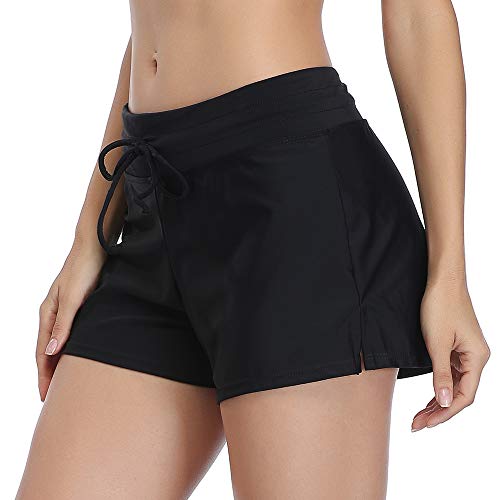 Mujeres Shorts de Deporte Sólido Pantalones Cortos de Deportivos para el Gimnasio Playa Al Aire Libre Verano Negro M