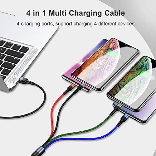 Multi Cable Cargador,4 en 1 Cable Multiple USB Tipo C Carga Micro USB Nylon Trenzado para Samsung S10 S9 S8/Huawei/Nexus 6P 5X/ Google Pixel/Android/Xiaomi/Pads