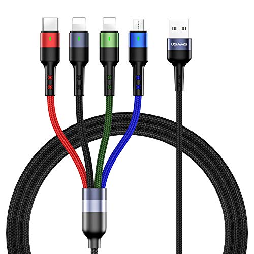 Multi Cable Cargador,4 en 1 Cable Multiple USB Tipo C Carga Micro USB Nylon Trenzado para Samsung S10 S9 S8/Huawei/Nexus 6P 5X/ Google Pixel/Android/Xiaomi/Pads