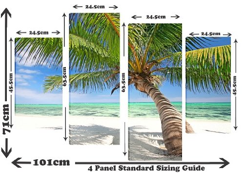 Multi Split Panel arte en lienzo Art – Tropical playa de arena blanca Palm Árbol mar océano isla paraíso Costa – Art Depot Outlet – 4 Panel – 101 cm x 71 cm (40 "x28")