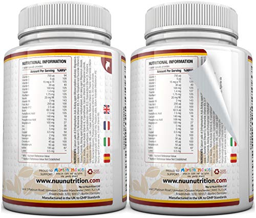 MultiVitamins & Minerals Formula | 24 complemento vitamínico (Vitaminas y Minerales | végétarien | hombre/mujer | Cure D '1 An/365 Pastillas | Suplemento de Nu U Nutrition