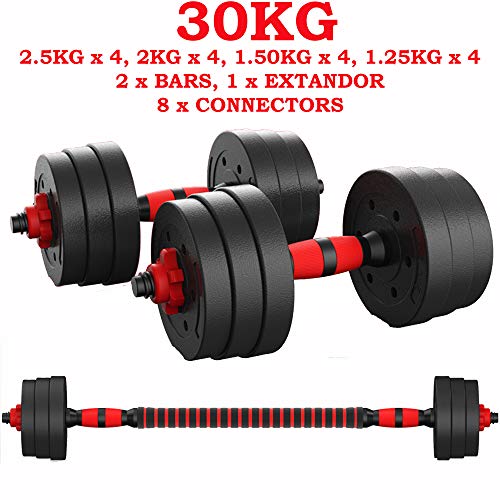 MultiWare levantamiento de peso de 30 kg ajustable mancuerna Barbell Bar & Juego De Pesas