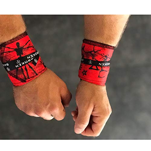 Muñequeras RED SKULL BANBROKEN (1 PAR) Estabilidad en muñecas para Fitness, Gimnasio, Crossfit, Calistenia, Halterofilia, Pesas - Hombre, Mujer -Talla Única (2unds)