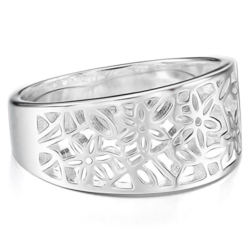 MunkiMix 925 Plata Banda Venda Anillo Ring Flor Flower Patrón Hoja Filigrana Alianzas Boda Talla Tamaño 20 Mujer