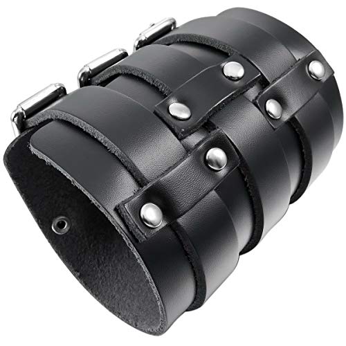 MunkiMix Aleación Genuina Cuero Pulsera Brazalete Brazalete Manguito El Tono De Plata Negro Ajustable Hombre