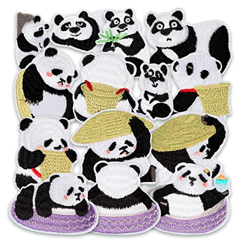 MUSCCCM Parches para Planchar para niños, 14 Parches para Planchar Panda Parche para Planchar para DIY Camiseta Vaquera Ropa Bolsillos