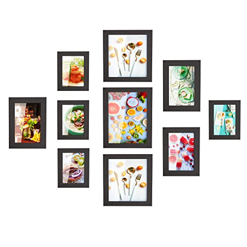 MVPower Set de 10 marcos de fotos con cubierta de cristal fotográfico Collage de fotos de 4 PCS 10 * 15 cm 3 PCS, 13 * 18cm 2 PCS,20 * 20cm 1 PCS, 20 * 25 cm decoración de la casa del póster (negro)