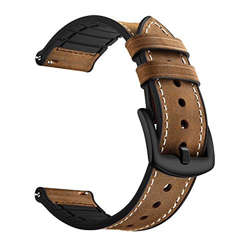 Myada para 20MM Correas Galaxy Watch 42mm Piel, Correa Samsung Watch Active 40mm Cuero, Pulseras de Repuesto de Hebilla Acero Inoxidable Strap para Samsung Gear Sport/ S2 Classic