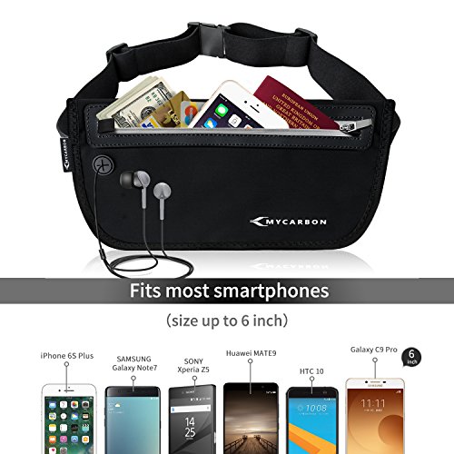 MYCARBON Riñonera Viaje Cepillo Antirrobo Bolsa Esconder Cinturón Dinero RFID Riñonera Impermeable para Tarjetas Pasaportes Smartphone hasta 6"Proteger Viajar