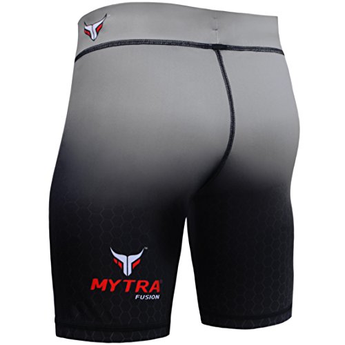 Mytra Fusion Pantalones Cortos de compresión térmica para MMA, Crossfit con Capa Base, para Correr y Vale tudo (Negro y Gris, Peque&ntilde