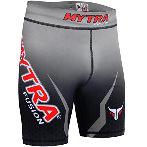 Mytra Fusion Pantalones Cortos de compresión térmica para MMA, Crossfit con Capa Base, para Correr y Vale tudo (Negro y Gris, Peque&ntilde